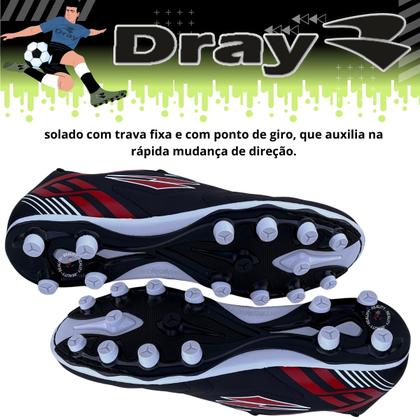 Imagem de Chuteira Campo Masculina Dray Para Grama Natural Chuteira Bico Redondo de Trava Fixa Alta Leve Confortável 301 Futebol