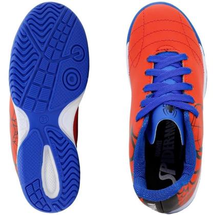 Imagem de Chuteira Futsal Dray Marvel Original Com Cadarço Infantil - Vermelho e Azul