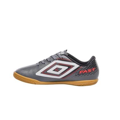 Imagem de Chuteira Futsal Umbro Fast II Jr - Cinza/Branco/Vermelho