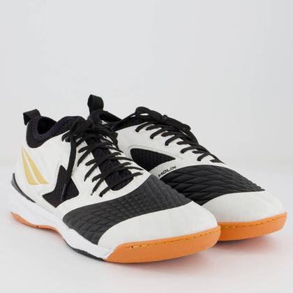 Imagem de Chuteira Penalty Max 1000 Ecoknit Futsal Branca e Dourada