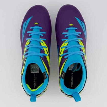 Chuteira Penalty RX Locker Y-4 Campo Roxa e Azul - Chuteira