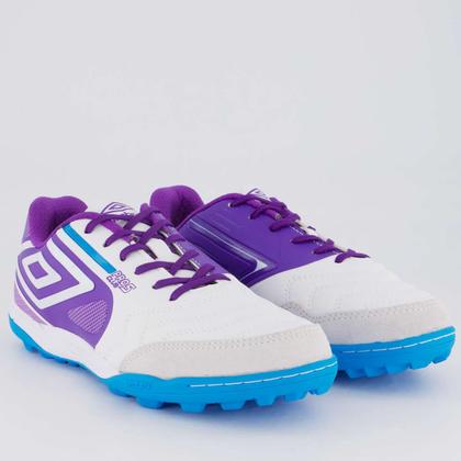Imagem de Chuteira Umbro Pro 5 Bump Club Society Branca e Roxa