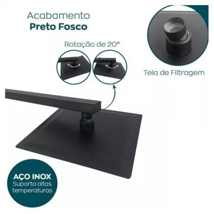 Imagem de Chuveirão inox 25x25 slim parede banheiro black fosco