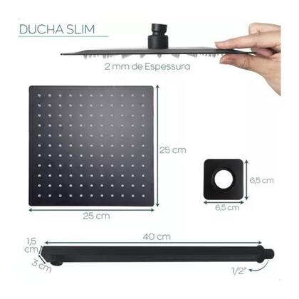 Imagem de Chuveirão inox 25x25 slim parede banheiro black fosco