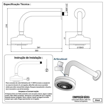Imagem de Chuveiro Ducha Autolimpante Redondo Cromado Articulável Solar ou Gás
