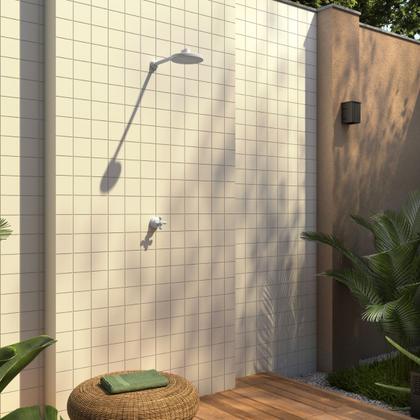 Imagem de Chuveiro Ducha Fria Redondo 17cm Branco Para Piscina Jardim Quintal + Fita Veda Rosca Teflon 12mm x 5m