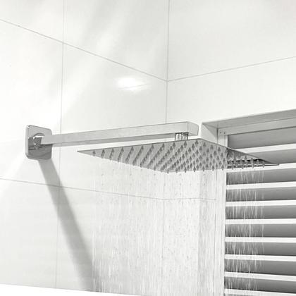 Imagem de Chuveiro Ducha Inox 30x30 Slim Quadrado De Parede Braço 40cm Chuveirão Piscina Ducha Fria Cascata Moderna Area Externa 30cm Inox Polido 