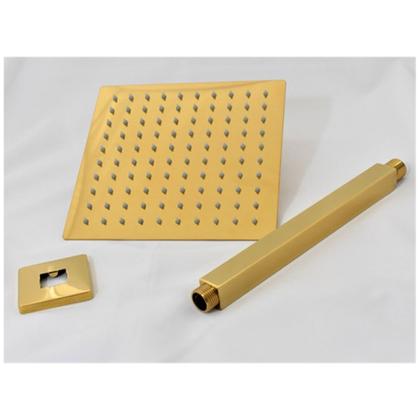 Imagem de Chuveiro Ducha Inox Dourado 20x20 Slim Teto Luxo Suporte Quadrado Area Externa Piscina Banho Banheiro