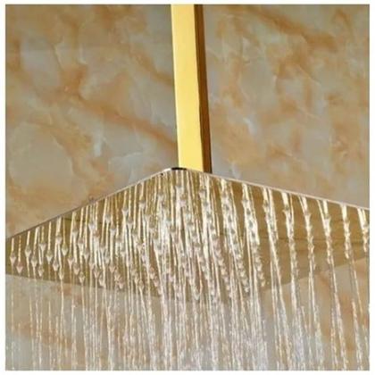 Imagem de Chuveiro Ducha Inox Dourado 20x20 Slim Teto Luxo Suporte Quadrado Area Externa Piscina Banho Banheiro
