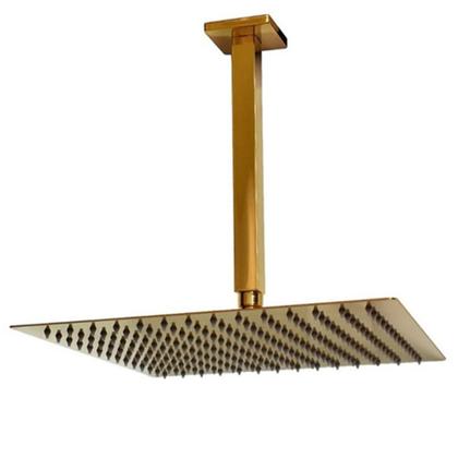Imagem de Chuveiro Ducha Inox Dourado 20x20 Slim Teto Luxo Suporte Quadrado Area Externa Piscina Banho Banheiro