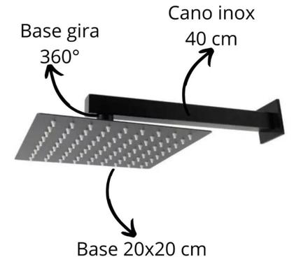 Imagem de Chuveiro Ducha Quadrada Black Fria aquecimento a gas e solar 20x20 Inox