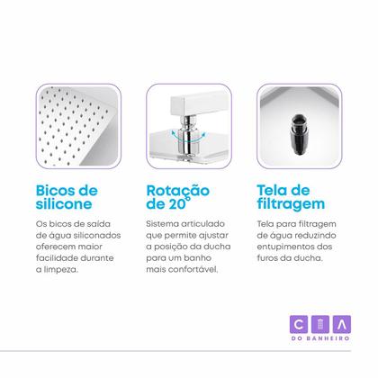 Imagem de Chuveiro Ducha Quadrada Cromada Acabamento Registro Alavanca