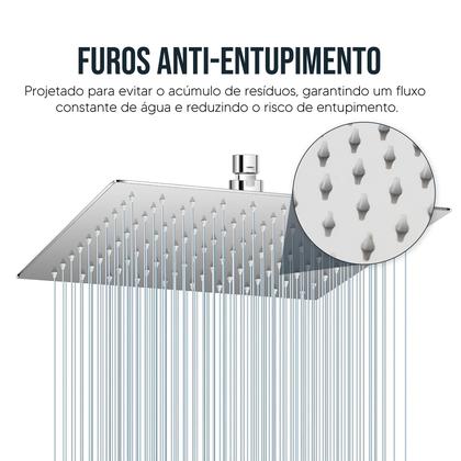 Imagem de Chuveiro Ducha Quadrado Slim Inox 20 x 20 cm com Braço Cromado