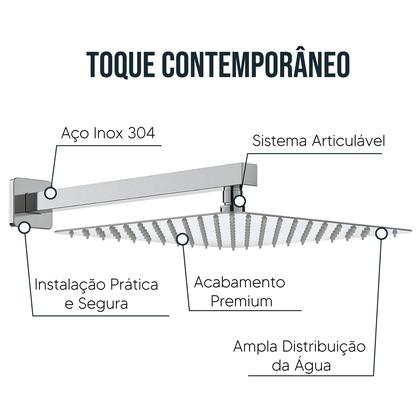 Imagem de Chuveiro Ducha Quadrado Slim Inox 20 x 20 cm com Braço Cromado