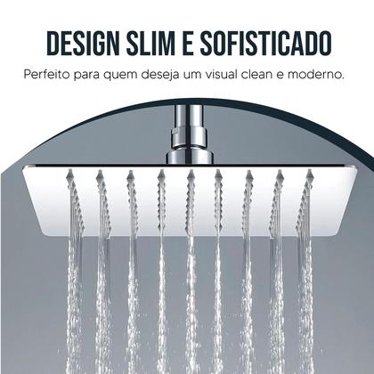 Imagem de Chuveiro Ducha Quadrado Slim Inox 20 x 20 cm com Braço Cromado