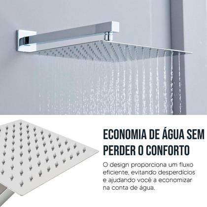 Imagem de Chuveiro Ducha Quadrado Slim Inox 20 x 20 cm com Braço Cromado