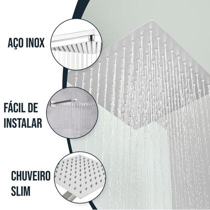 Imagem de Chuveiro Ducha Quadrado Slim Inox 20 x 20 cm com Braço Cromado