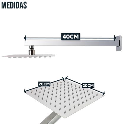 Imagem de Chuveiro Ducha Quadrado Slim Inox 20 x 20 cm com Braço Cromado