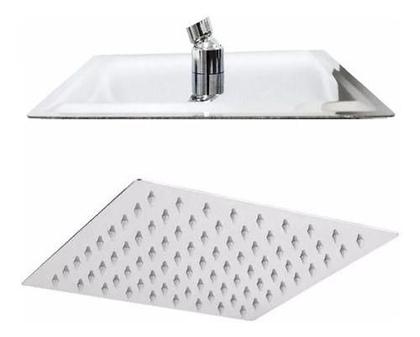 Imagem de Chuveiro Ducha Slim Quadrado Metal 30x30cm Com Braço De Teto