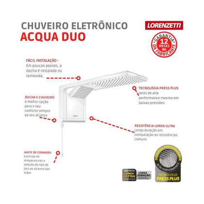 Imagem de Chuveiro Eletrônico Acqua Duo Ultra 220V 6800W Branco Lorenzetti