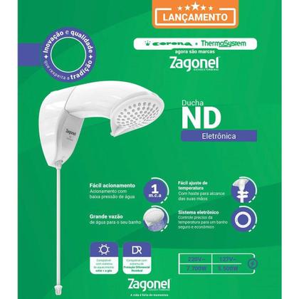 Imagem de Chuveiro Eletrônico Zagonel ND Nova, 7700 Watts, Branco, 220 Volts