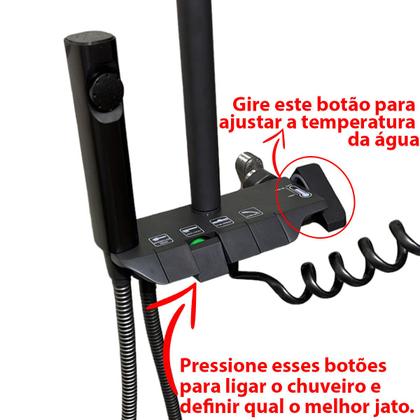 Imagem de Chuveiro Luxo Ducha Chuveirinho Pressurizador Monocomando Agua Quente Fria Suporte Parede Box Banheiro Hotel Pousada Piscina