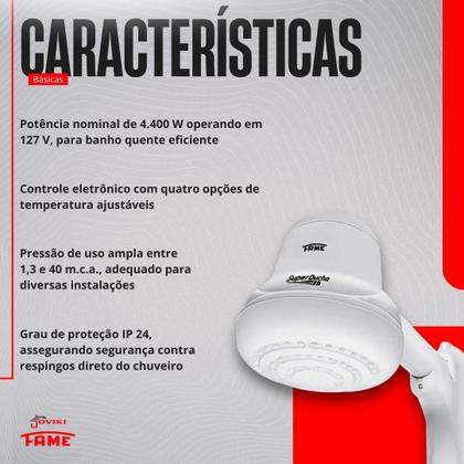 Imagem de Chuveiro Super Ducha Eletrônica Com Res. Blindada 4400w Cor Branco Potência 4400W Fame