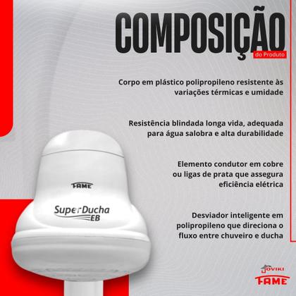 Imagem de Chuveiro Super Ducha Eletrônica Com Res. Blindada 4400w Cor Branco Potência 4400W Fame