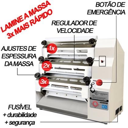 Imagem de Cilindro Laminador Elétrico 6 Rolos com Regulador de Velocidade Bivolt 400x57mm 1/2cv 50/60 HZ Saro Branco