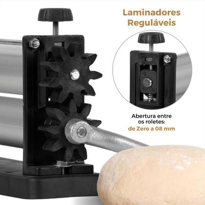 Imagem de Cilindro Massa Maquina Manual Abrir Macarrão Pizza Salgado Esfiha Sovar Pão Fazer Artesanato Botini Standard Regulagem