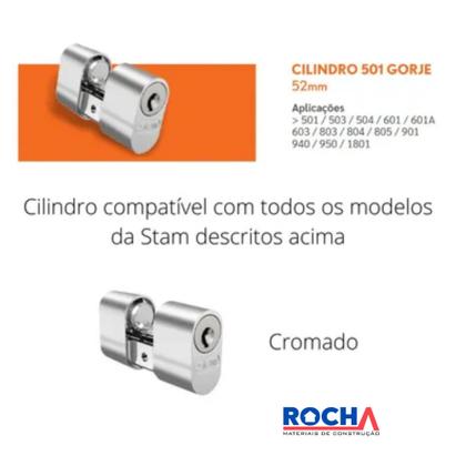 Imagem de Cilindro Miolo Cromado para Fechadura Stam 803/804 2 chaves