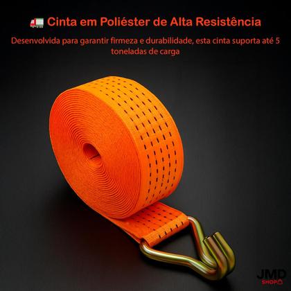Imagem de Cinta Carga 5 Toneladas 50mm 10 Metros Caminhão Amarração Moto Cargas Mudança Com Gancho J