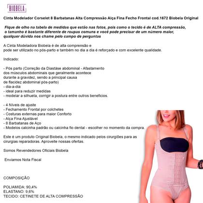 Imagem de Cinta Corselet Corpete Alta Compressao 8 Barbatanas com Alça Biobela 1672