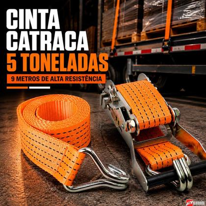 Imagem de Cinta de Amarração com Catraca 10m 50mm 5 Toneladas e Ganchos J