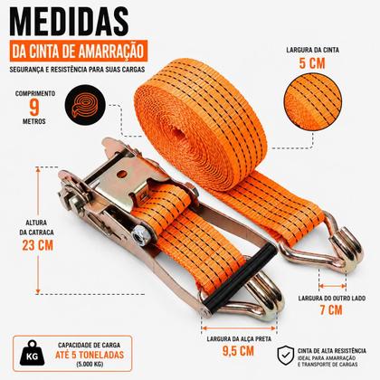 Imagem de Cinta de Amarração com Catraca 10m 50mm 5 Toneladas e Ganchos J