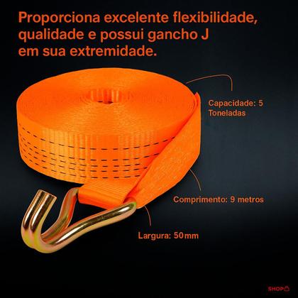 Imagem de Cinta de Amarração Profissional em Poliéster 9m x 50mm para Transporte