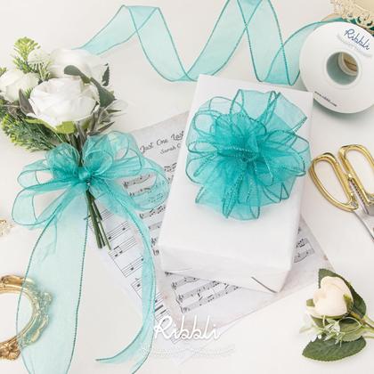 Imagem de Cinta Decorativa Ribbli Organza Alambre Color Azul Claro 6.4 cm x 18 m
