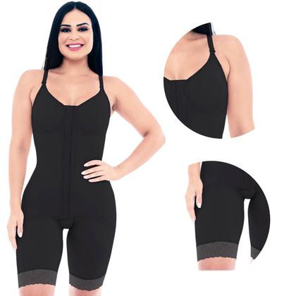 Imagem de Cinta Macacão Modeladora Pós Cirúrgica Curta Alça Fina Regulável Slim Compressora 