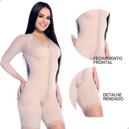 Imagem de Cinta Modeladora Compressiva Manga Longa Meia Coxa Redutor 