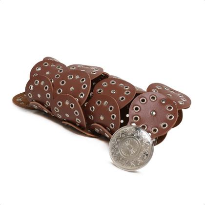 Imagem de Cinto Boho Country Feminino Retro Chique Com Fivela Niquel Prata Texturizado Com Apliques Modinha
