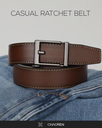 Imagem de Cinto CHAOREN Click para homens em couro genuíno marrom com 3,5 cm de largura