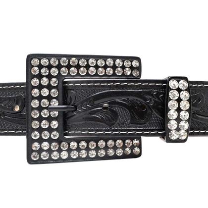 Imagem de Cinto Couro Feminino Fivela Quadrada Strass Para Dia a Dia Country Com Aplicação de Coração