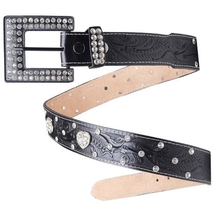 Imagem de Cinto Couro Feminino Fivela Quadrada Strass Para Dia a Dia Country Com Aplicação de Coração