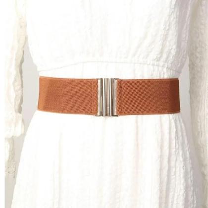 Imagem de Cinto de Cintura com Espartilho Elástico Largo e Fivela Dourada - Para Vestidos Femininos