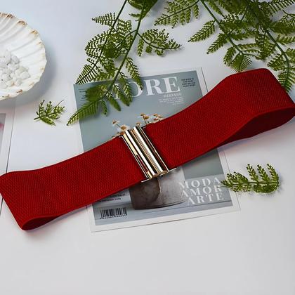 Imagem de Cinto de Cintura com Espartilho Elástico Largo e Fivela Dourada - Para Vestidos Femininos