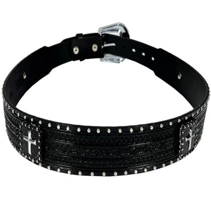 Imagem de Cinto De Couro Country Preto Cruz Com Tachas