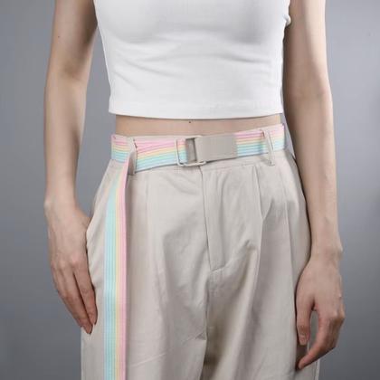 Imagem de Cinto de Lona Tricotado Fivela Anel Duplo Sem Perfuração Estilo Coreano Casual Moderno Tendência Resistente Duravel