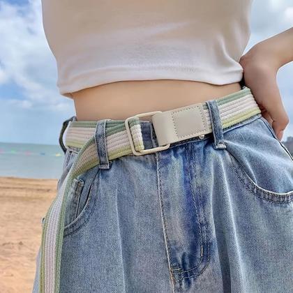 Imagem de Cinto de Lona Tricotado Fivela Anel Duplo Sem Perfuração Estilo Coreano Casual Moderno Tendência Resistente Duravel