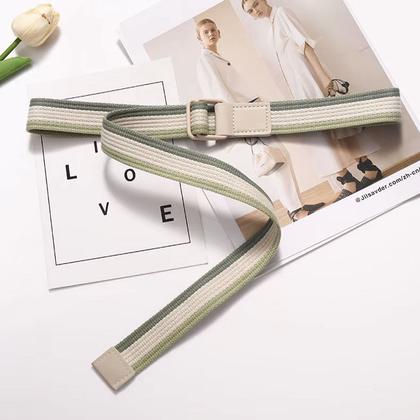 Imagem de Cinto de Lona Tricotado Fivela Anel Duplo Sem Perfuração Estilo Coreano Casual Moderno Tendência Resistente Duravel