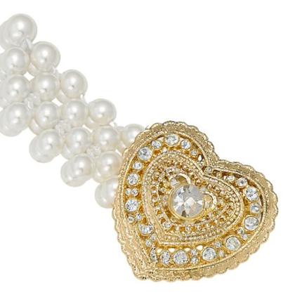 Imagem de Cinto de Pérolas Feminino Luxo com Fivela Coração Strass  Ajustável Elegante para Vestido Festa